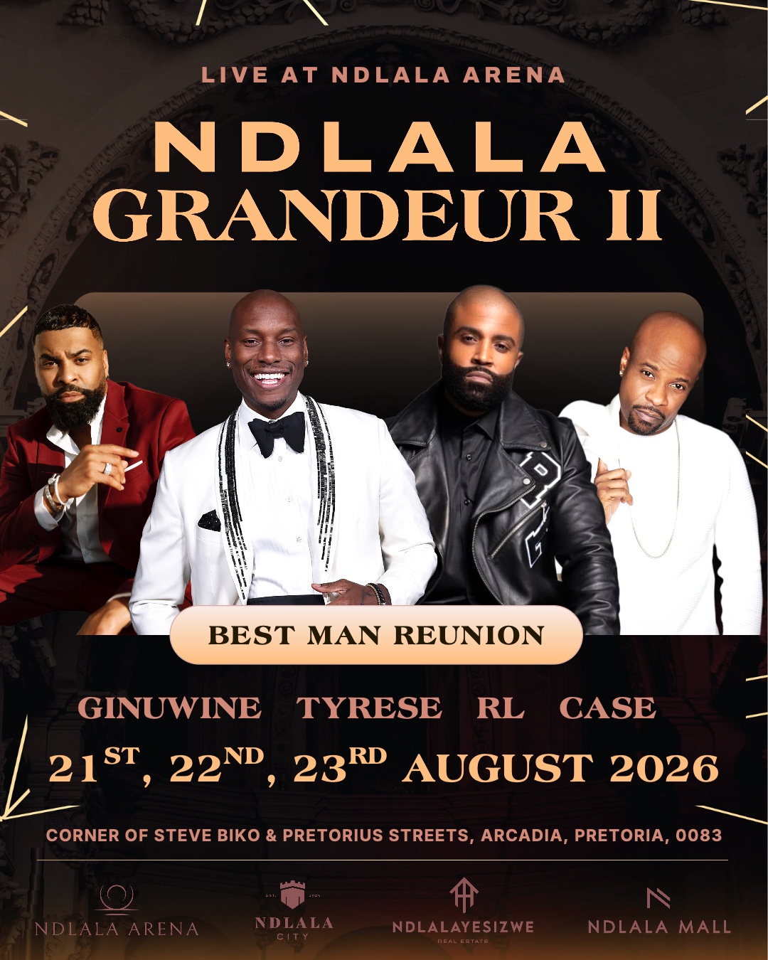 Best Man Reunion: Ginuwine, Tyrese, RL and Case, live at Ndlala Grandeur II, 21, 22 & 23 August 2026